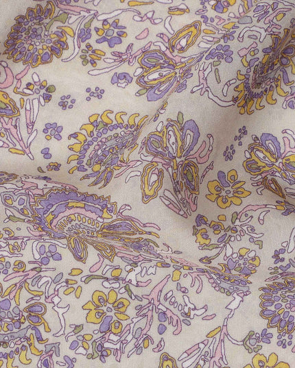 Soft Beige Paisley Viscose Fabric by the Meter