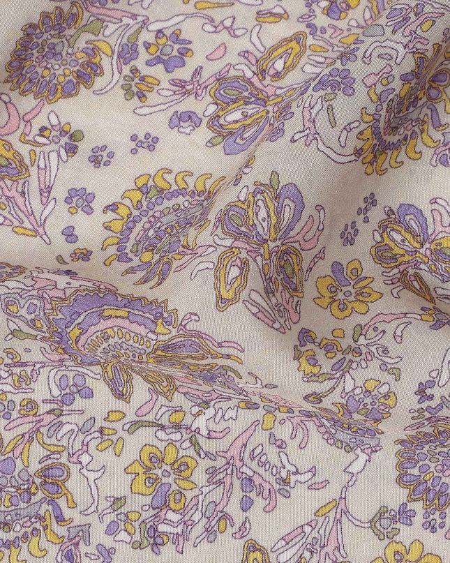Soft Beige Paisley Viscose Fabric by the Meter