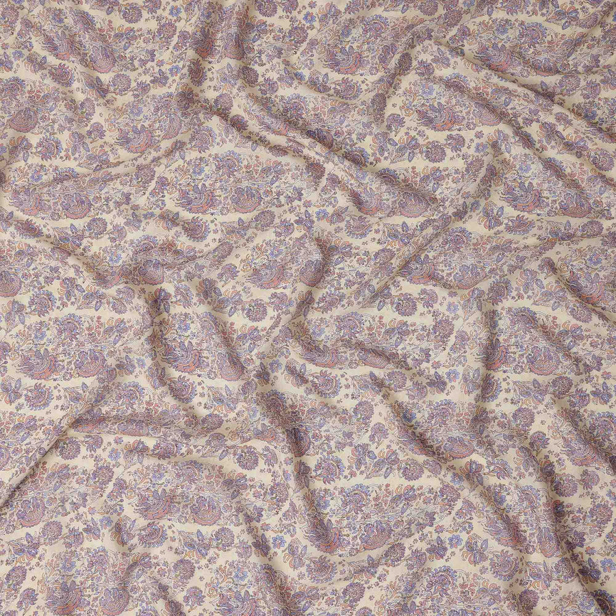 Champagne Beige Paisley Viscose Fabric by the Meter