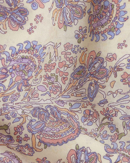 Champagne Beige Paisley Viscose Fabric by the Meter