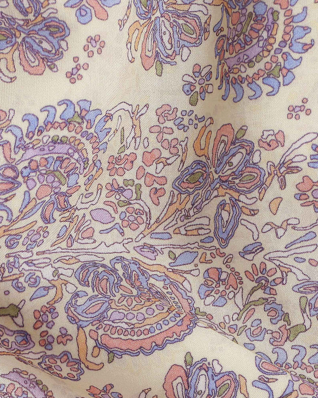 Champagne Beige Paisley Viscose Fabric by the Meter