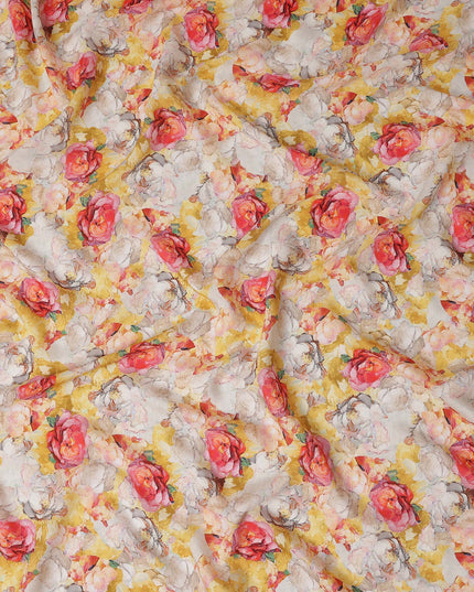 Mustard Yellow Floral Viscose Fabric by Meter