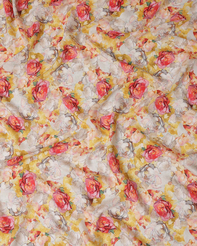 Mustard Yellow Floral Viscose Fabric by Meter