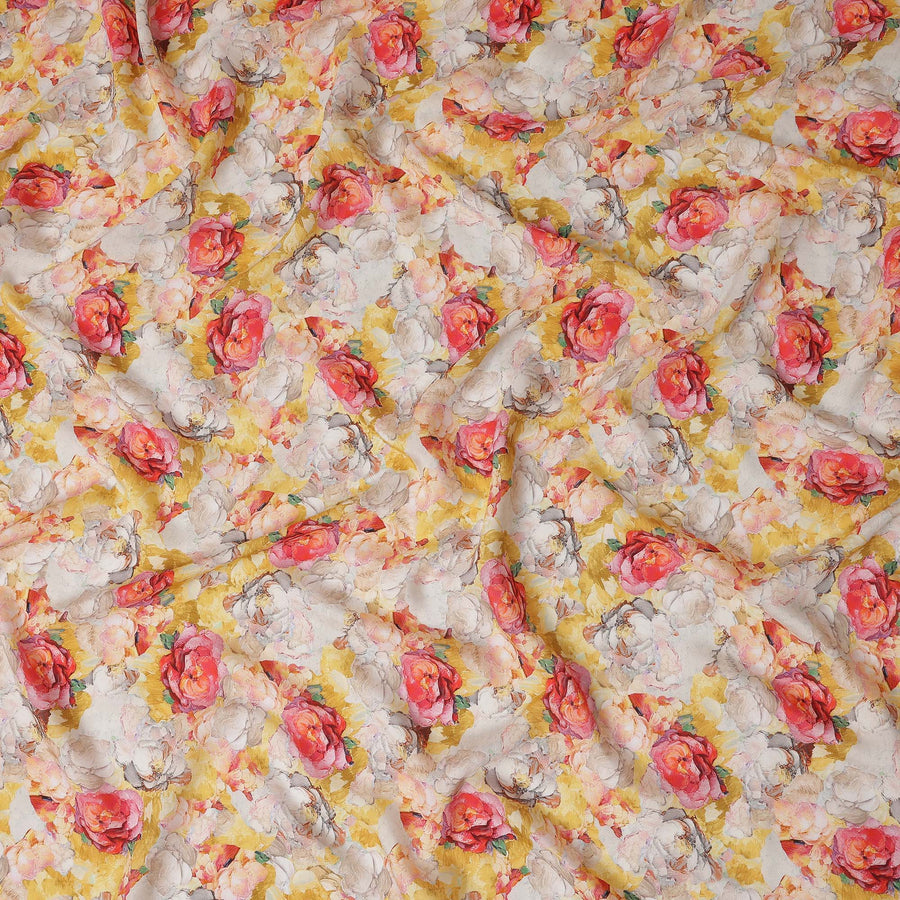 Mustard Yellow Floral Viscose Fabric by Meter