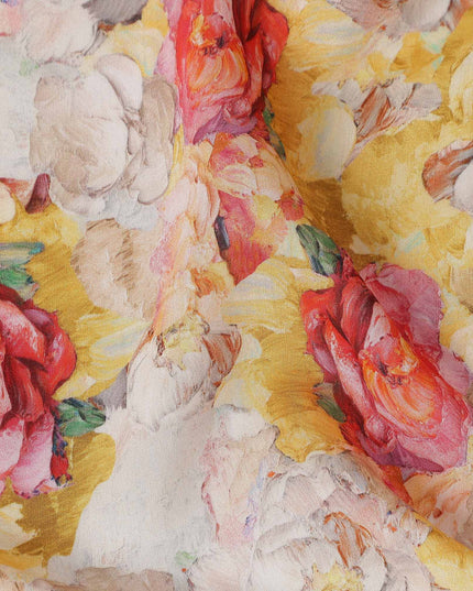Mustard Yellow Floral Viscose Fabric by Meter