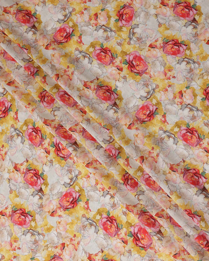 Mustard Yellow Floral Viscose Fabric by Meter