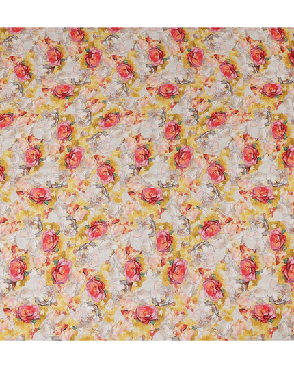 Mustard Yellow Floral Viscose Fabric by Meter