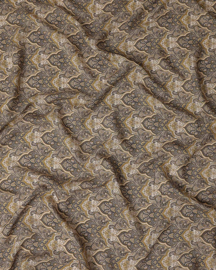 Grey Paisley Print Viscose Fabric by Meter