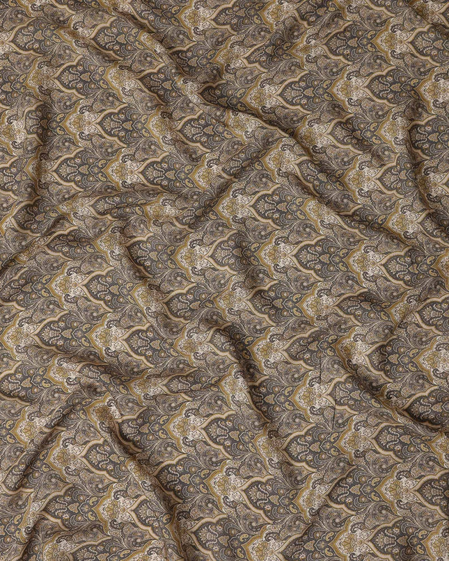 Grey Paisley Print Viscose Fabric by Meter