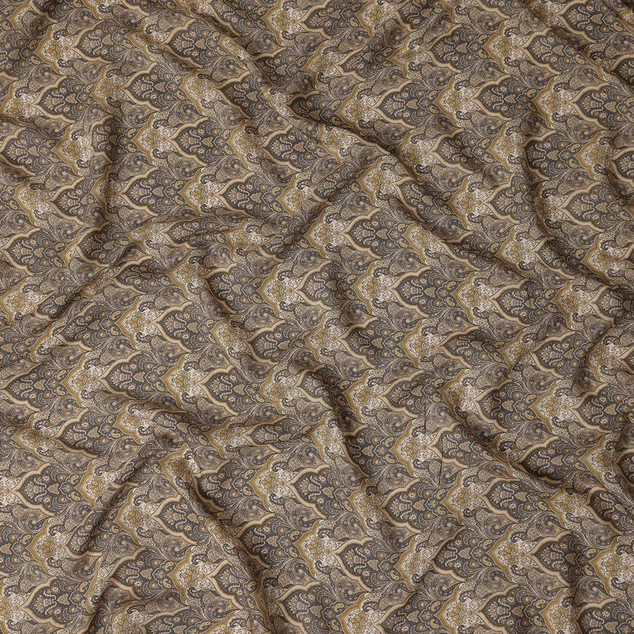 Grey Paisley Print Viscose Fabric by Meter