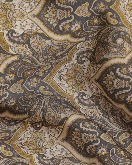 Grey Paisley Print Viscose Fabric by Meter
