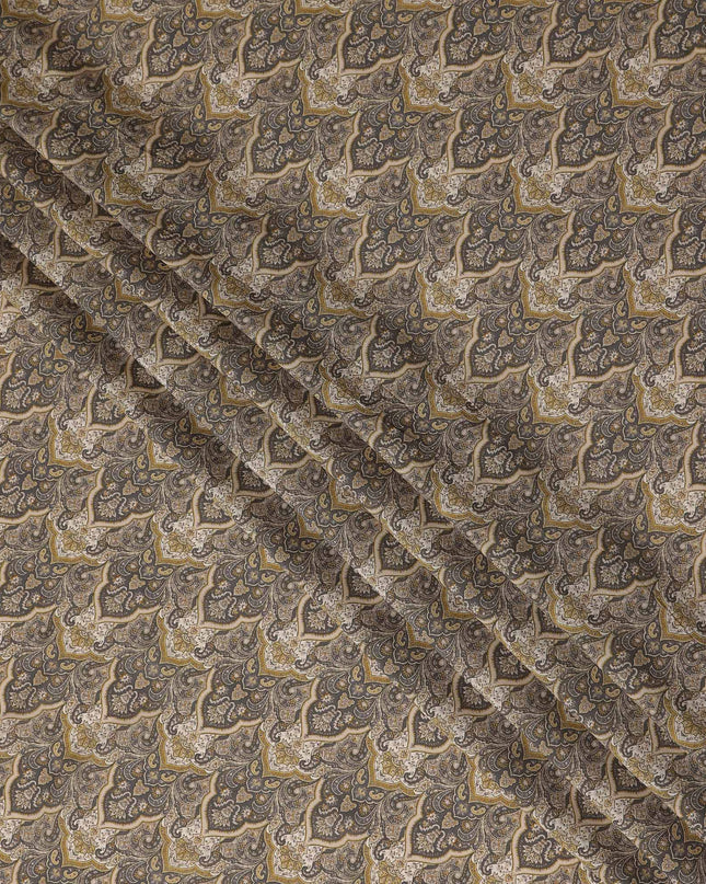 Grey Paisley Print Viscose Fabric by Meter