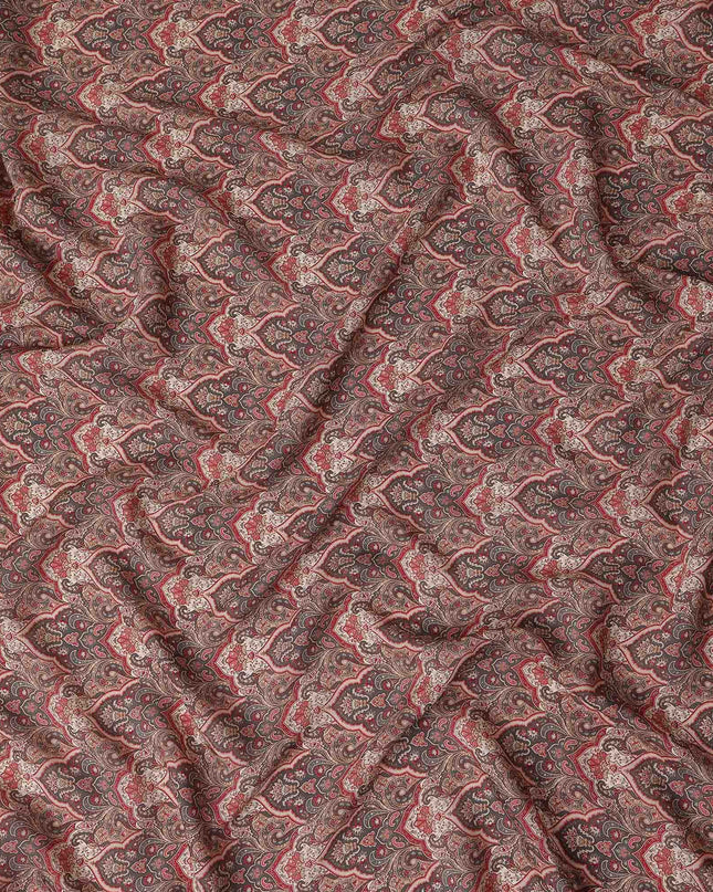 Chestnut Brown Paisley Viscose Fabric by the Meter