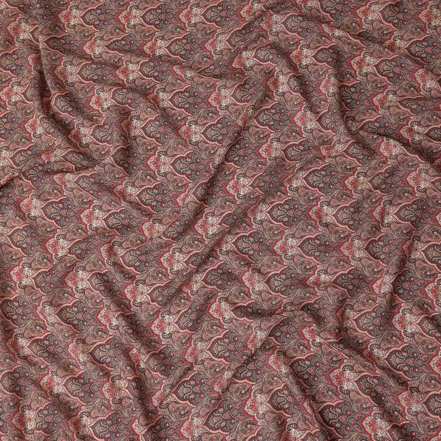 Chestnut Brown Paisley Viscose Fabric by the Meter
