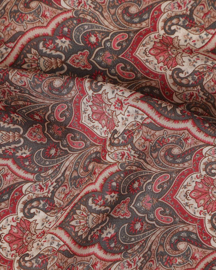 Chestnut Brown Paisley Viscose Fabric by the Meter