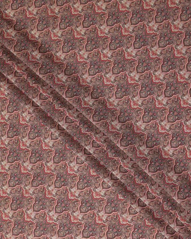 Chestnut Brown Paisley Viscose Fabric by the Meter
