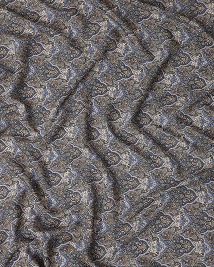 Charcoal Grey Paisley Viscose Fabric by the Meter
