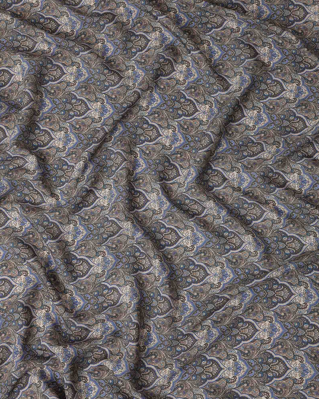 Charcoal Grey Paisley Viscose Fabric by the Meter