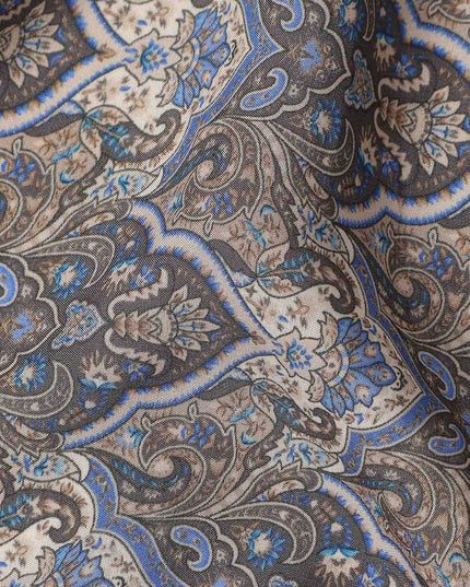Charcoal Grey Paisley Viscose Fabric by the Meter