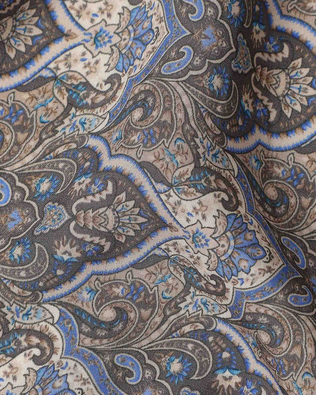 Charcoal Grey Paisley Viscose Fabric by the Meter