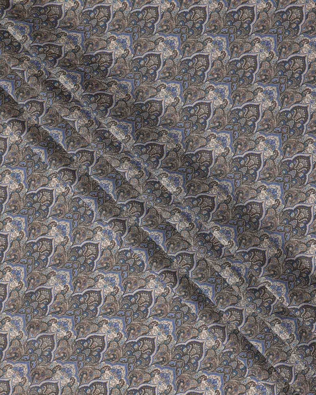 Charcoal Grey Paisley Viscose Fabric by the Meter