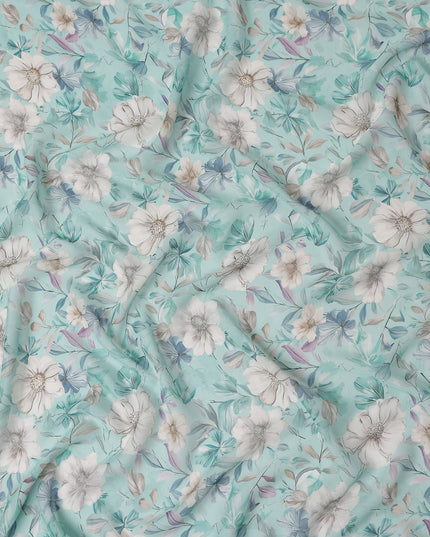 Mint Green Floral Viscose Georgette Fabric