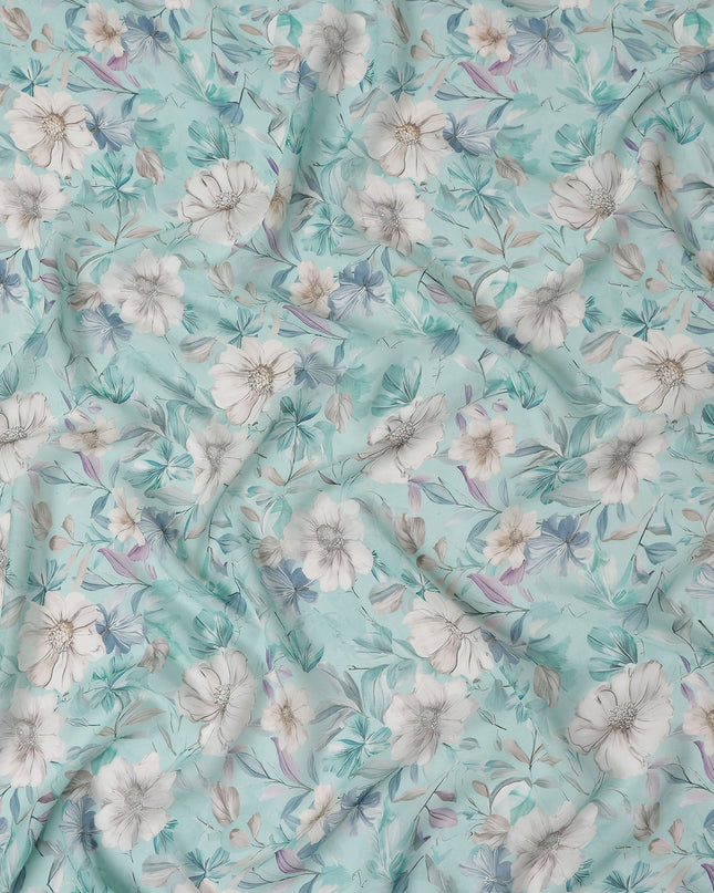 Mint Green Floral Viscose Georgette Fabric