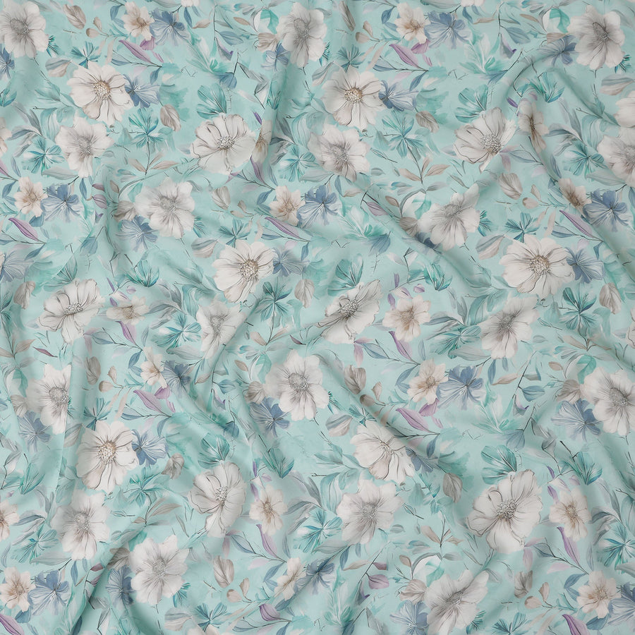 Mint Green Floral Viscose Georgette Fabric