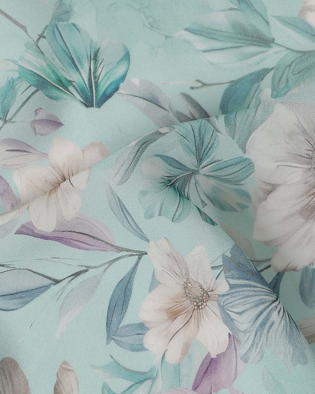 Mint Green Floral Viscose Georgette Fabric