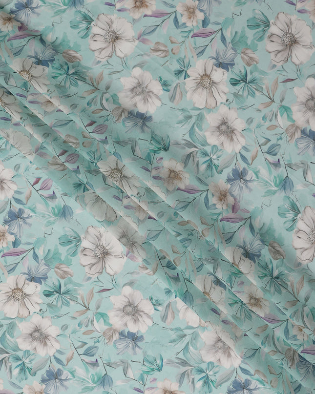 Mint Green Floral Viscose Georgette Fabric