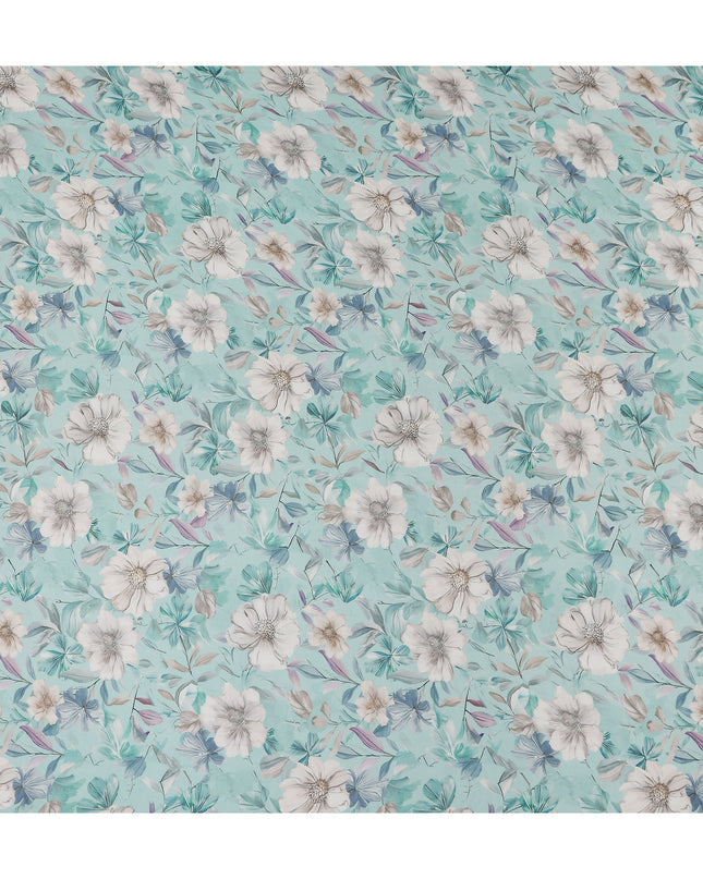 Mint Green Floral Viscose Georgette Fabric