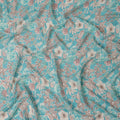 Teal Blue Floral Viscose Georgette Fabric