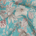 Teal Blue Floral Viscose Georgette Fabric