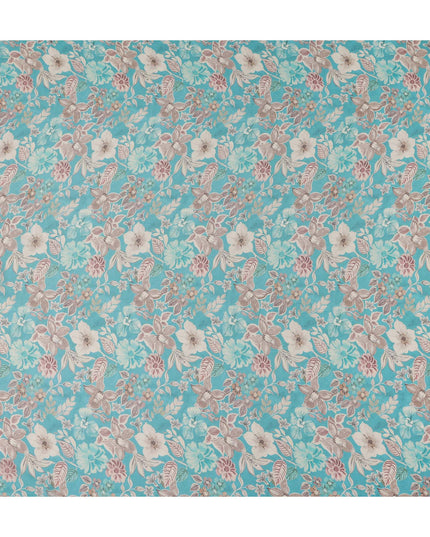 Teal Blue Floral Viscose Georgette Fabric