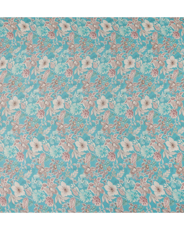 Teal Blue Floral Viscose Georgette Fabric