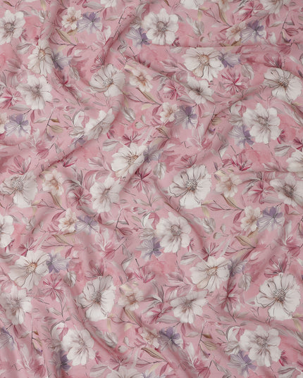 Rose Pink Floral Viscose Georgette Fabric