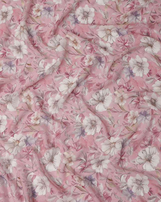 Rose Pink Floral Viscose Georgette Fabric