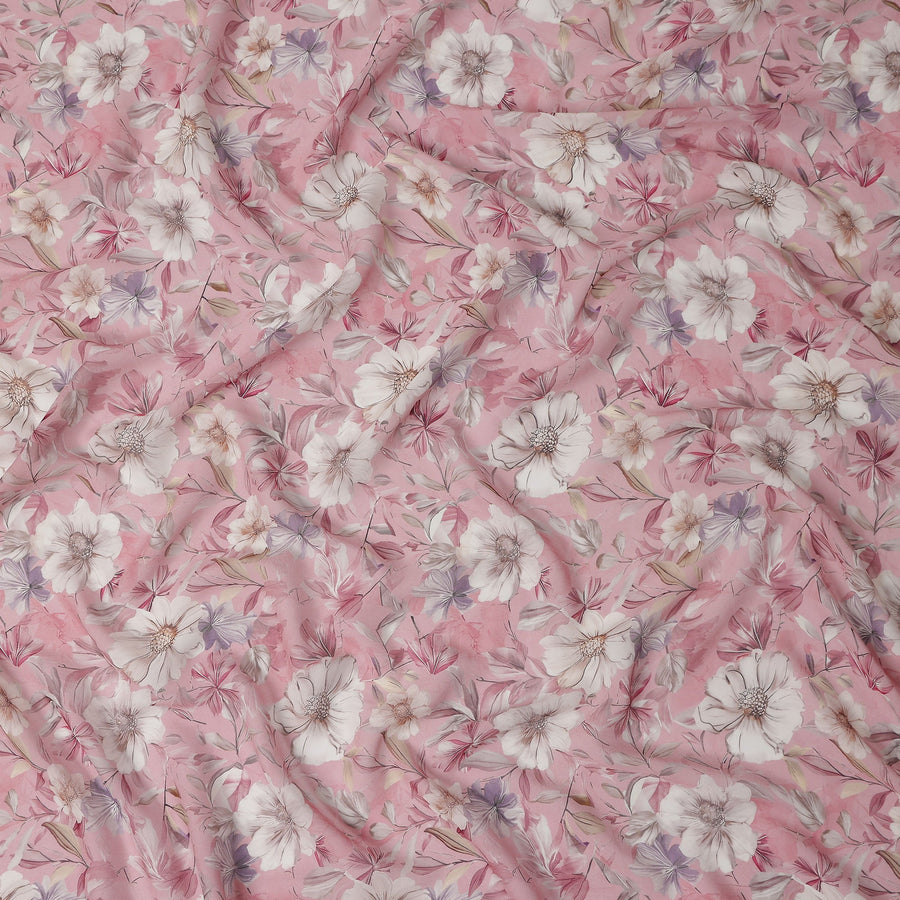 Rose Pink Floral Viscose Georgette Fabric