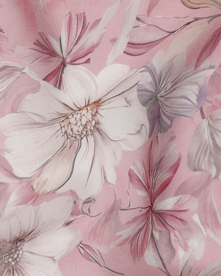 Rose Pink Floral Viscose Georgette Fabric