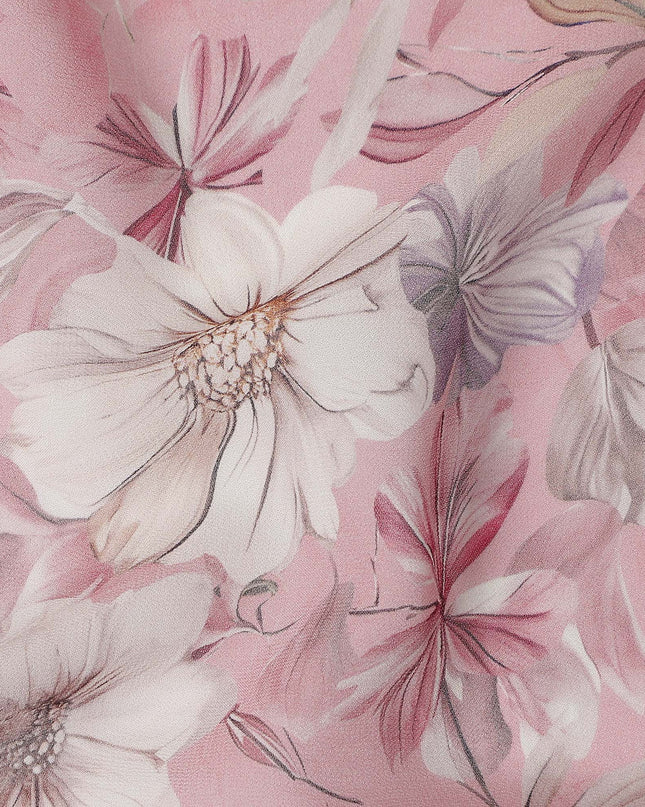 Rose Pink Floral Viscose Georgette Fabric