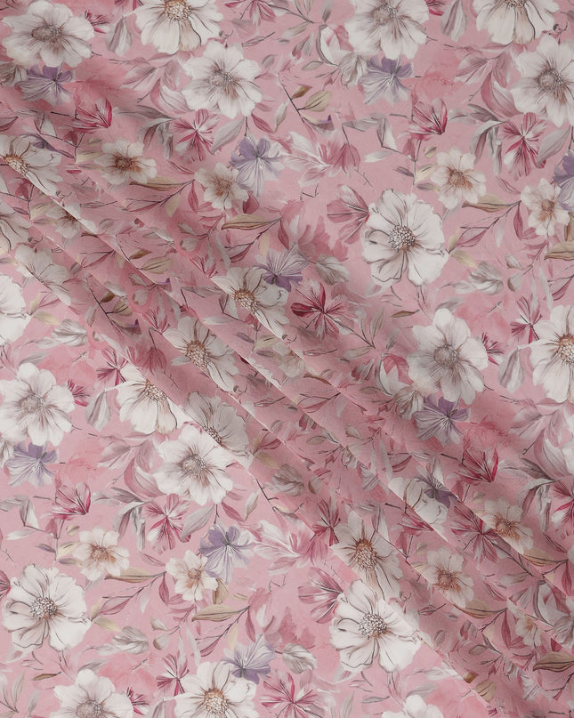 Rose Pink Floral Viscose Georgette Fabric