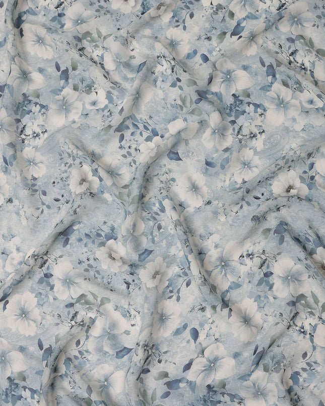 Dusty Blue Floral Viscose Georgette Fabric