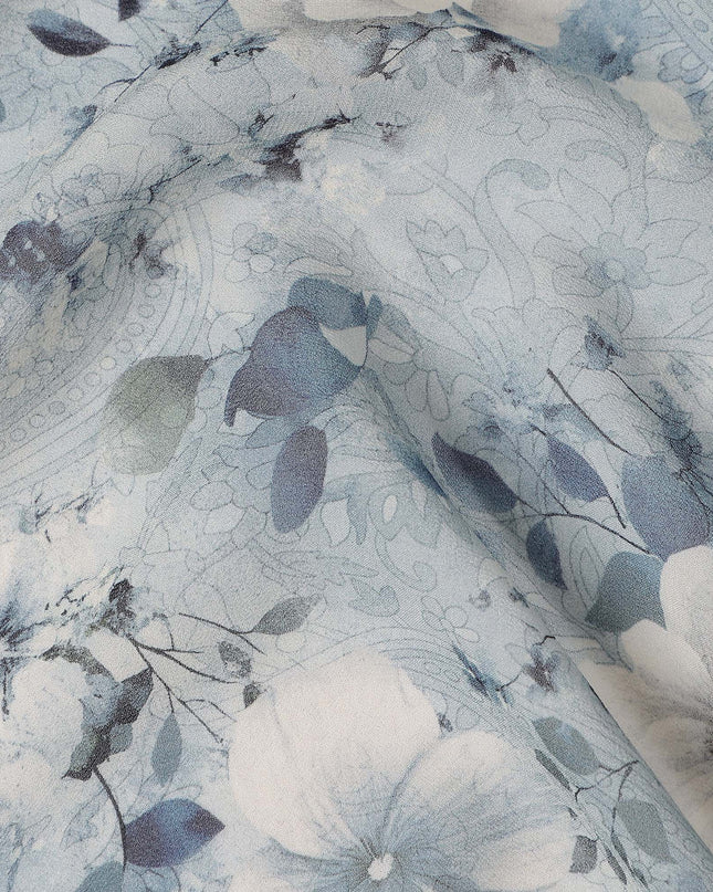 Dusty Blue Floral Viscose Georgette Fabric