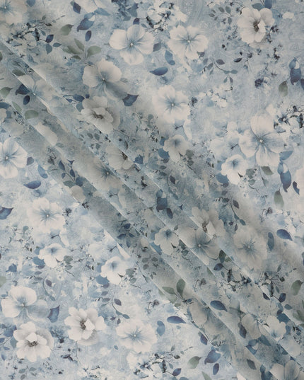 Dusty Blue Floral Viscose Georgette Fabric