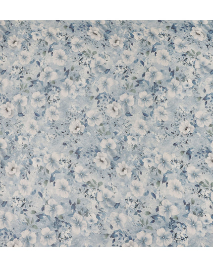 Dusty Blue Floral Viscose Georgette Fabric