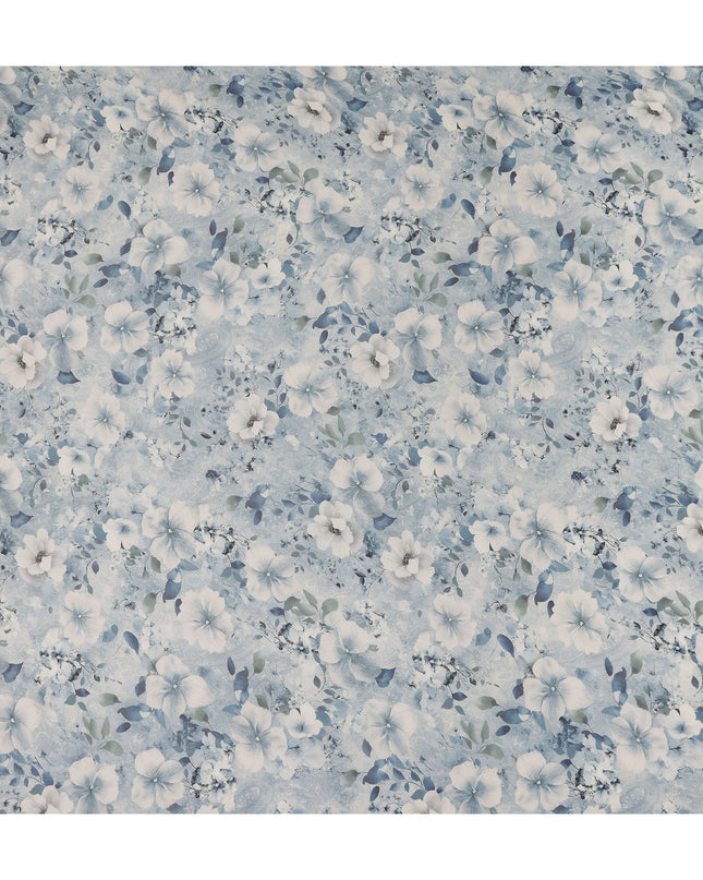 Dusty Blue Floral Viscose Georgette Fabric