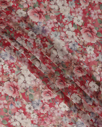 Coral Red Viscose Georgette Fabric | Regal