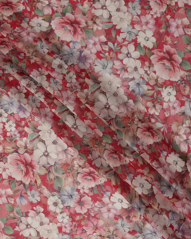 Coral Red Viscose Georgette Fabric | Regal