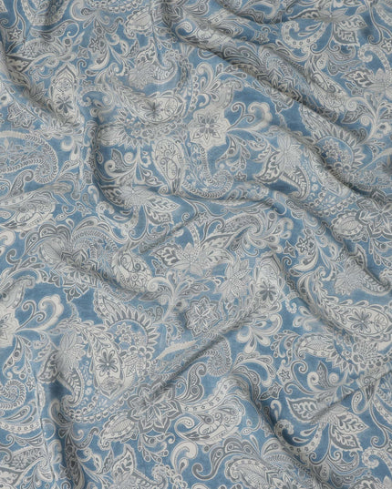 Slate Blue Viscose Crepe Digital Printed Fabric 110cm | Rega