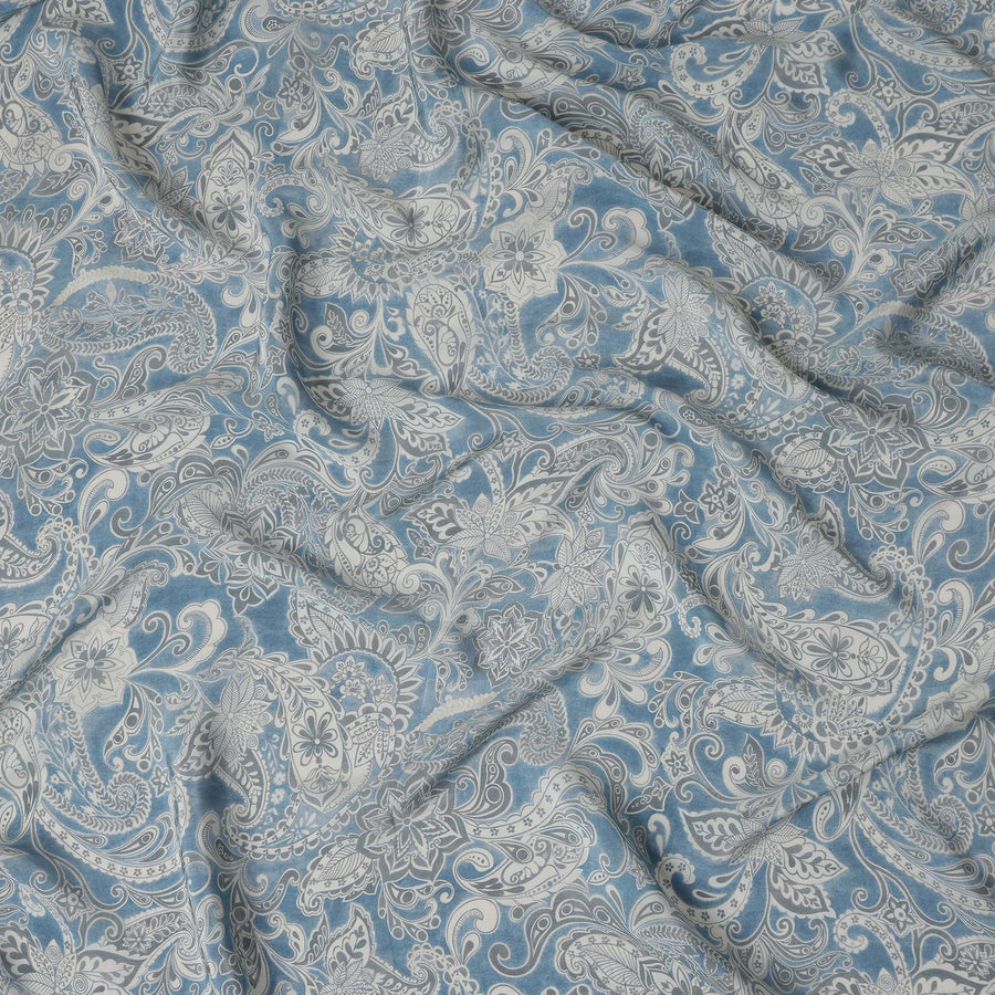 Slate Blue Viscose Crepe Digital Printed Fabric 110cm | Rega